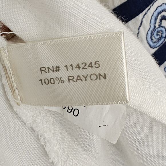 Boston Proper Embroidered Peasant Top Size Small White Blue Lace Up Boho Beachy - Picture 8 of 9